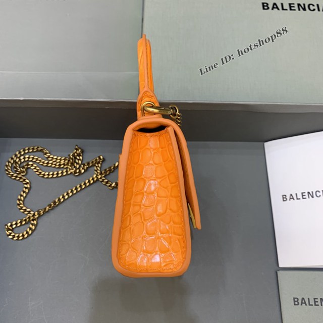 Balenciaga專櫃爆款鱷魚紋橙色鏈條沙漏包 巴黎世家mini Hourglass沙漏包 fyj1845